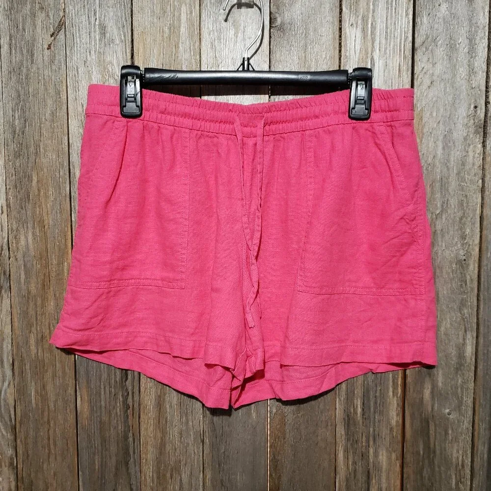 J Crew M Women's Shorts Hot Pink‎ Pull On Linen Blend Pockets Drawstring